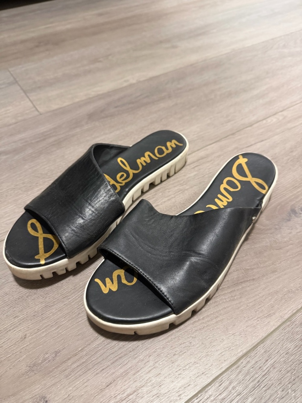Sam Edelman Black Slide Mules with White Lug Sole